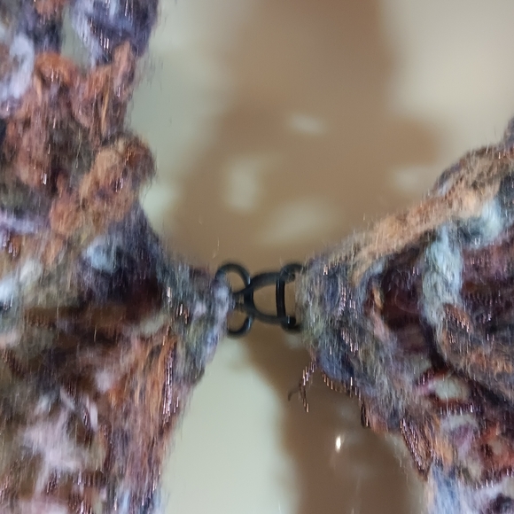 Express Womens Large Y2K Knit Hooded Poncho Open Weave Cable Earthy Metallic - Picture 4 of 15